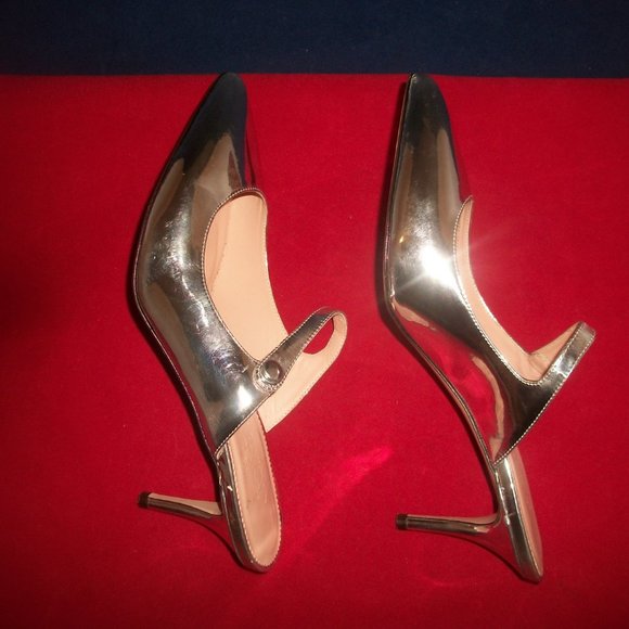 NWT J.Crew Colette Silver-Leather Pointy Side-Button-Strap Pumps Made in Italy - Picture 3 of 10